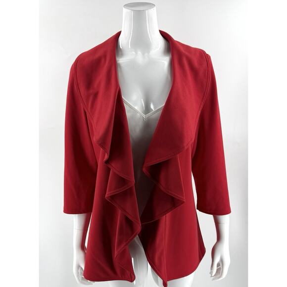 Calvin Klein Blazer Career Suit Jacket Womens Size 4 Red Ruffle Open Front - Picture 6 of 6